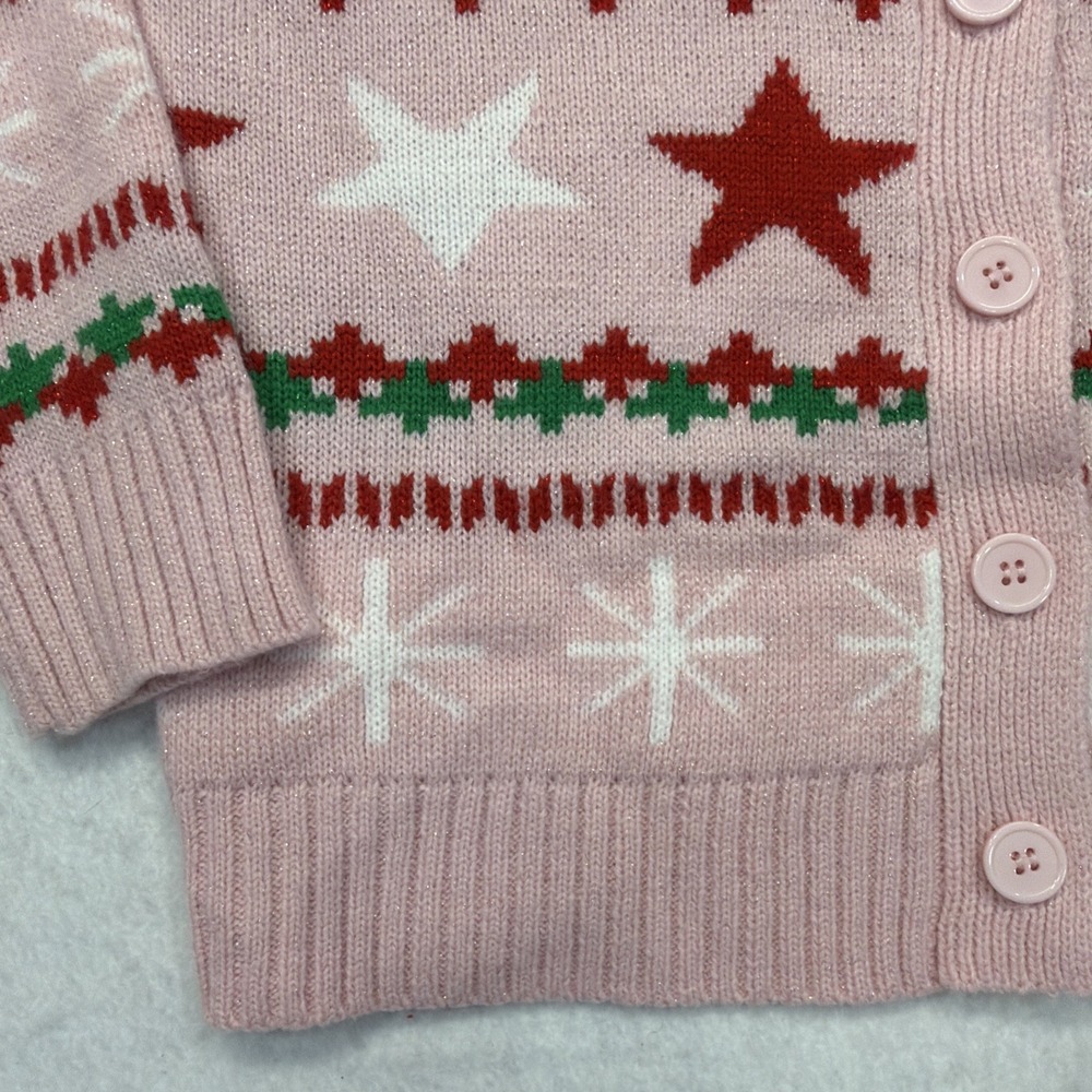 Holiday Hype Pink‎ Christmas Cardigan Sweater size Small Candy Canes Stars Trees - Picture 5 of 14